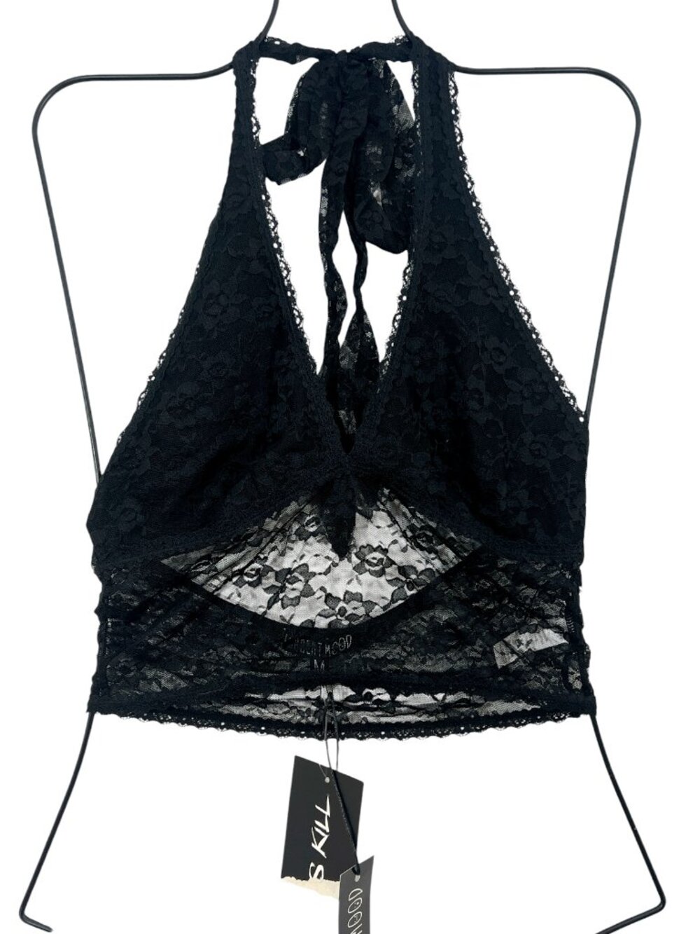 Current Mood x Dolls Kill Tales of Fantasy Lace Halter Top Black Medum New